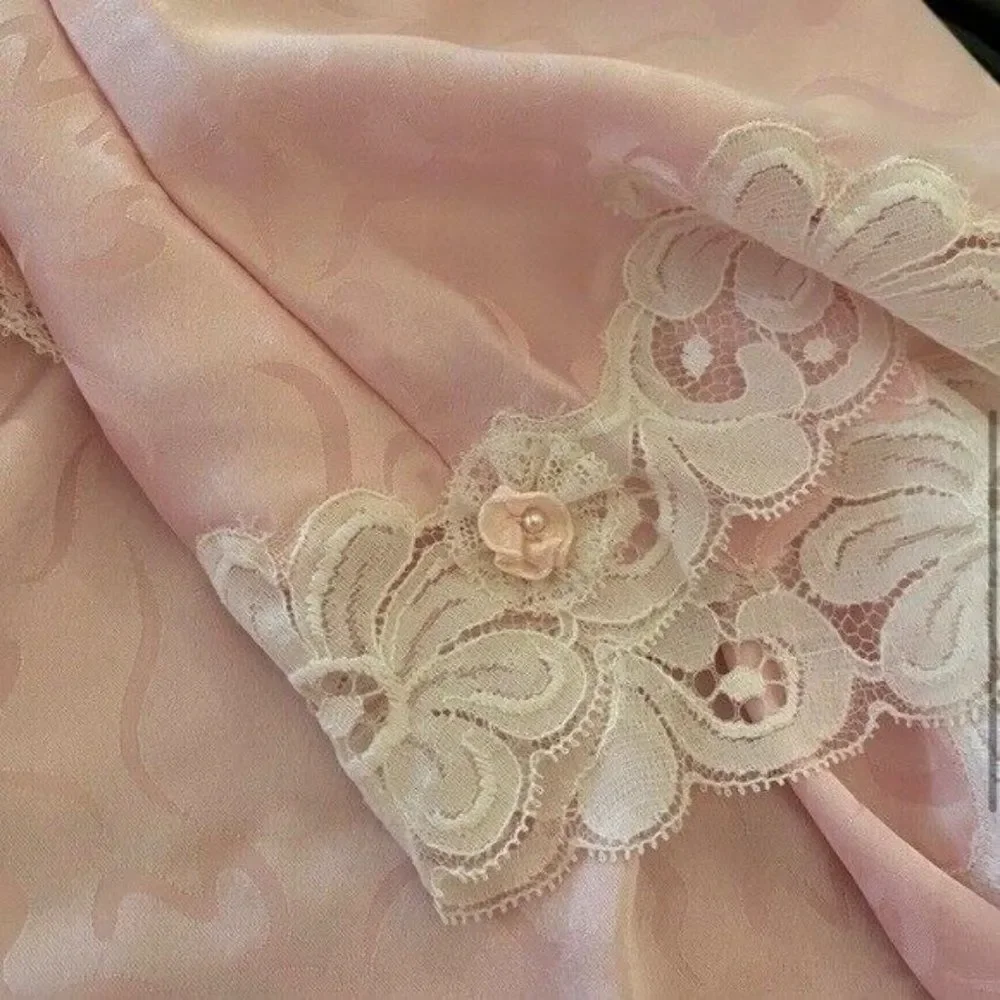 VTG Sz L DIOR *Paris Pink* Tie-Front Kimono Robe - Picture 4 of 11